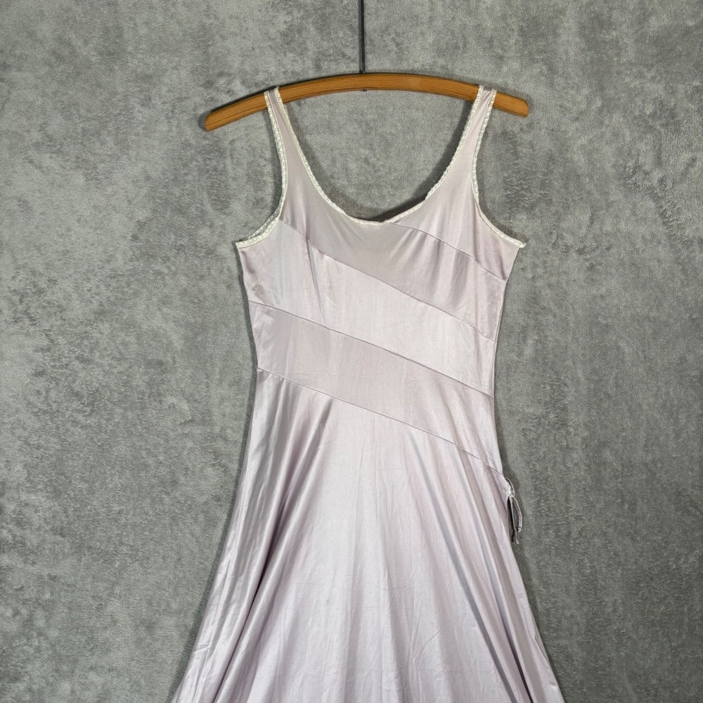 Vintage Lavender Satin Maxi Slip Dress Lace Trim Purple Ethereal Dainty Size S - Picture 7 of 13